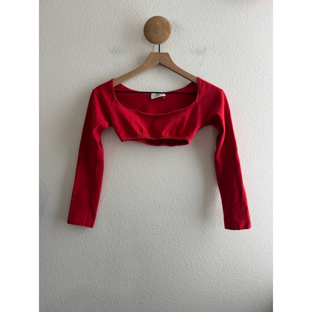 Gil Rodriguez Red Long Sleeve Scoop Neck Ultra Crop Top Small Made in USA